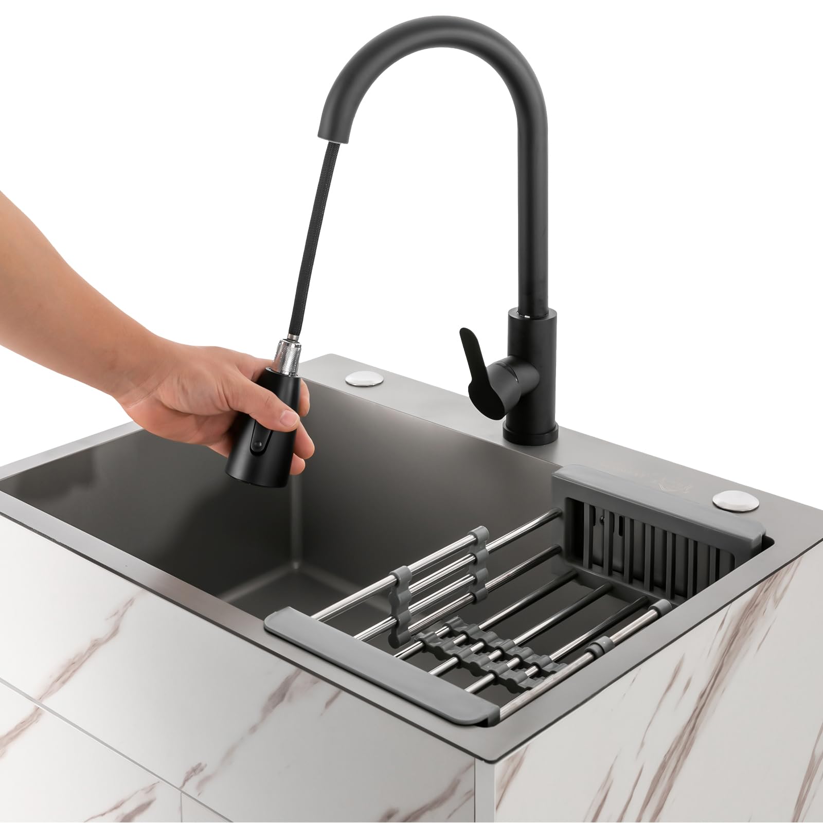 **YIYIBYUS 60 x 45cm Stainless Steel Utility Sink with White Cabinet - Heavy-Duty Laundry Sink for Kitchen, Bathroom, Basement & Utility Room - Perfect for Washing Clothes, Cleaning Tools & Household Chores**