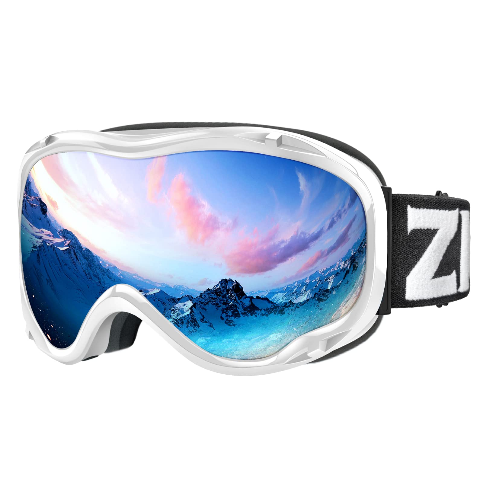 ZIONOR Lagopus Ski & Snowboard Goggles - UV Protection Anti-Fog Snow Goggles for Men, Women & Youth - VLT 8.6% White Frame with Silver Lens - Perfect for Skiing, Snowboarding & Winter Sports