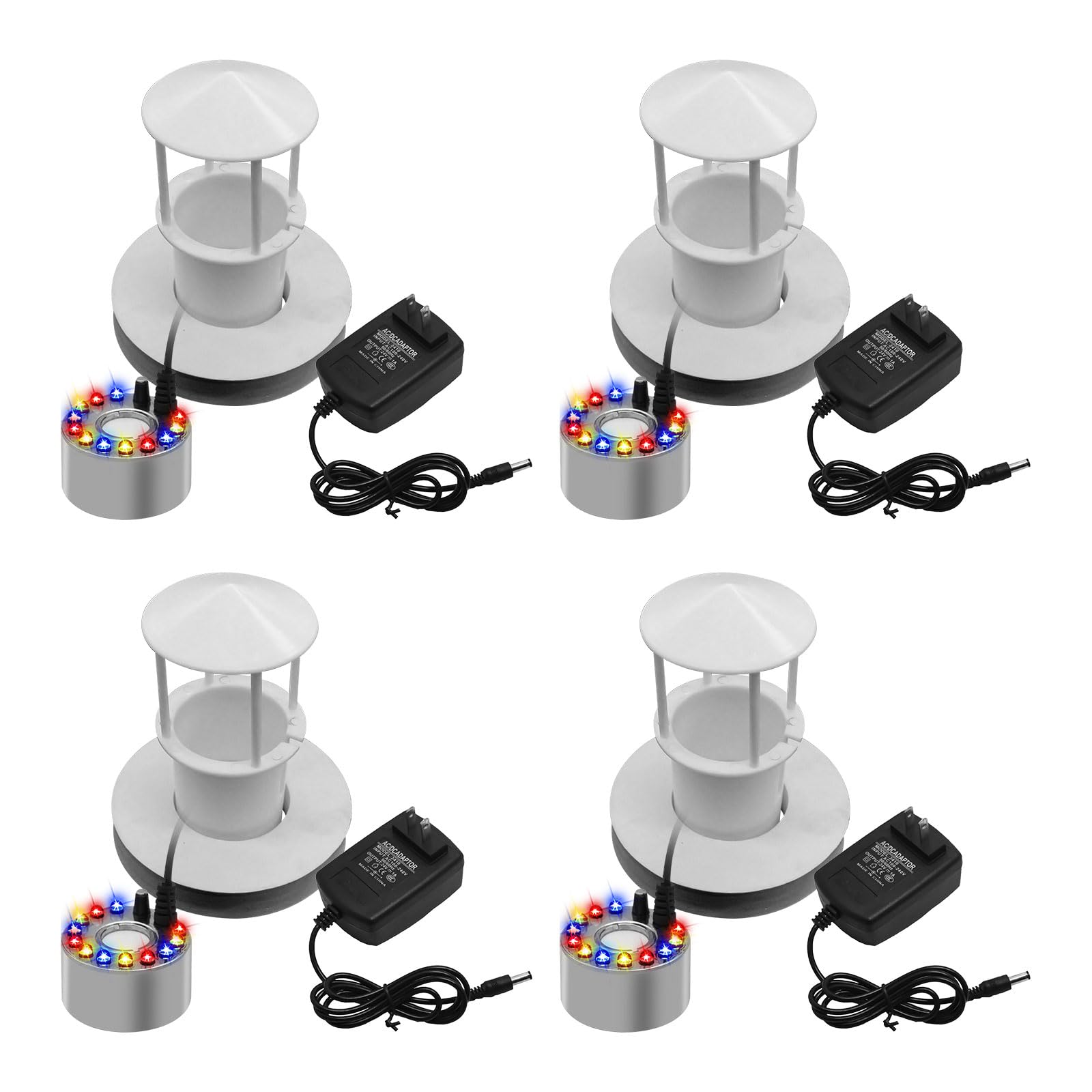 4 Sets Ultrasonic Mist Maker Fogger with LED Lights - Halloween Water Fountain Pond Fogger, Aluminum Humidifier for Indoor/Outdoor Use in Rockery, Vase, Birdbath & Home Decor