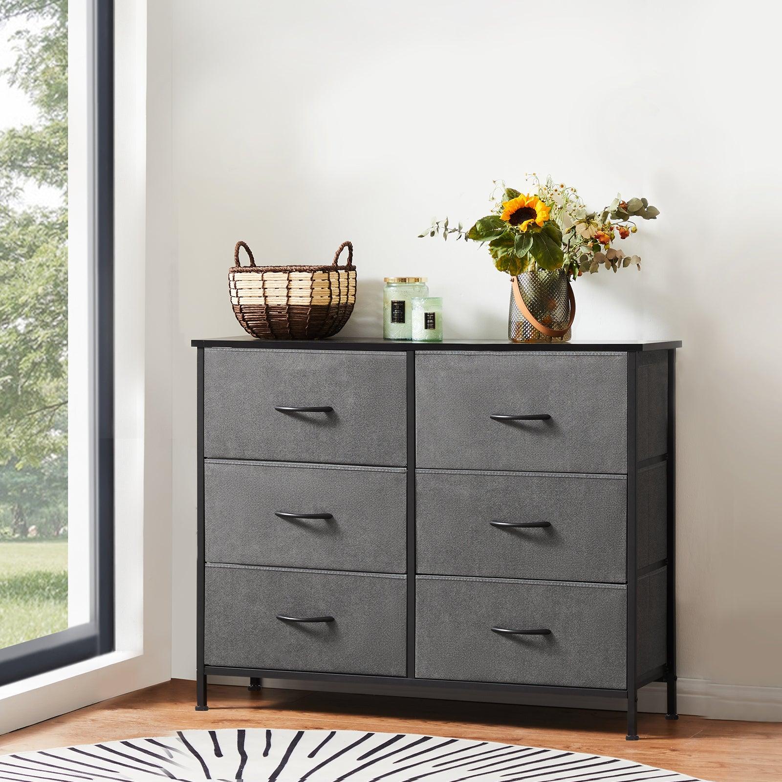 6-Drawer Fabric Dresser for Bedroom with Metal Frame & Wooden Top - Wide Storage Chest for Clothes, Bedding & TV Stand - Perfect for Master Bedroom, Guest Room & Dorm Organization