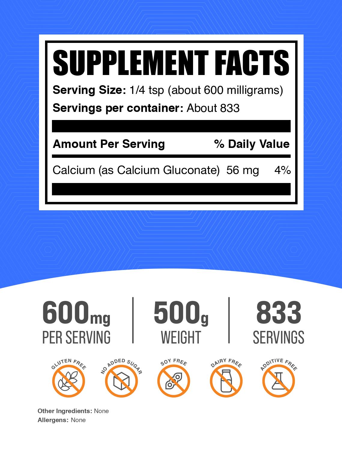 Premium Calcium Gluconate Powder Supplement - 100% Pure & Lab-Tested for Bone Health & Muscle Function - Ideal for Baking, Smoothies & Nutritional Support