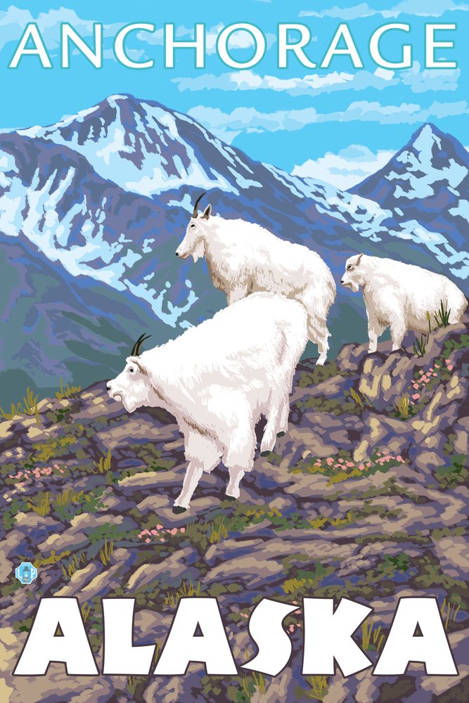 16x24 Mountain Goats Scene Metal Art - Premium Aluminum Wall Decor for Home & Office - Anchorage Alaska Landscape Print - Perfect for Living Room, Bedroom, or Office Decoration
