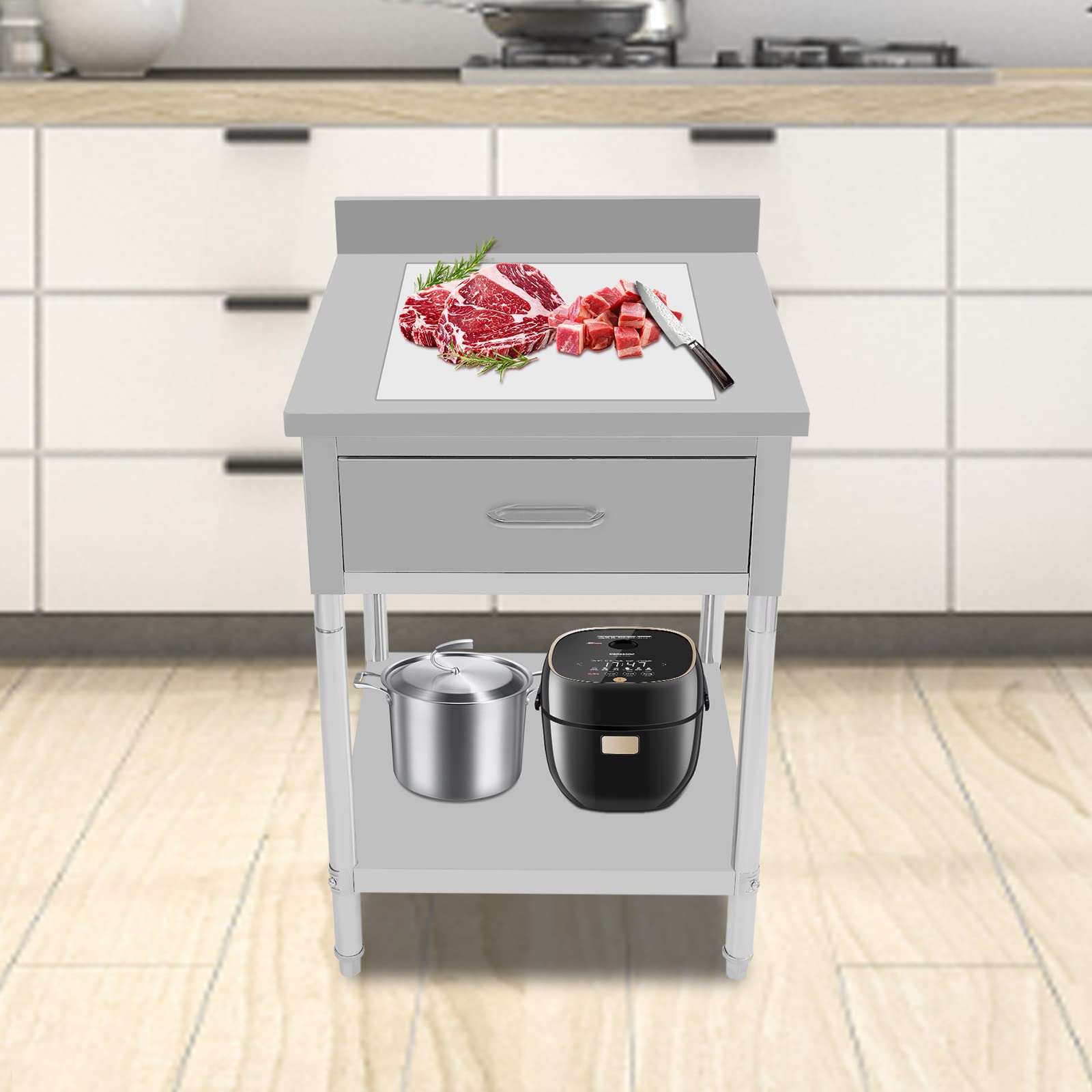 Premium Stainless Steel Work Table - 24x24 Inch Commercial Food Prep Station with Adjustable Feet | Heavy Duty Metal Workstation for Kitchen, Restaurant, Bakery & Home Use | Ideal for Food Preparation, Cooking & Baking Tasks
