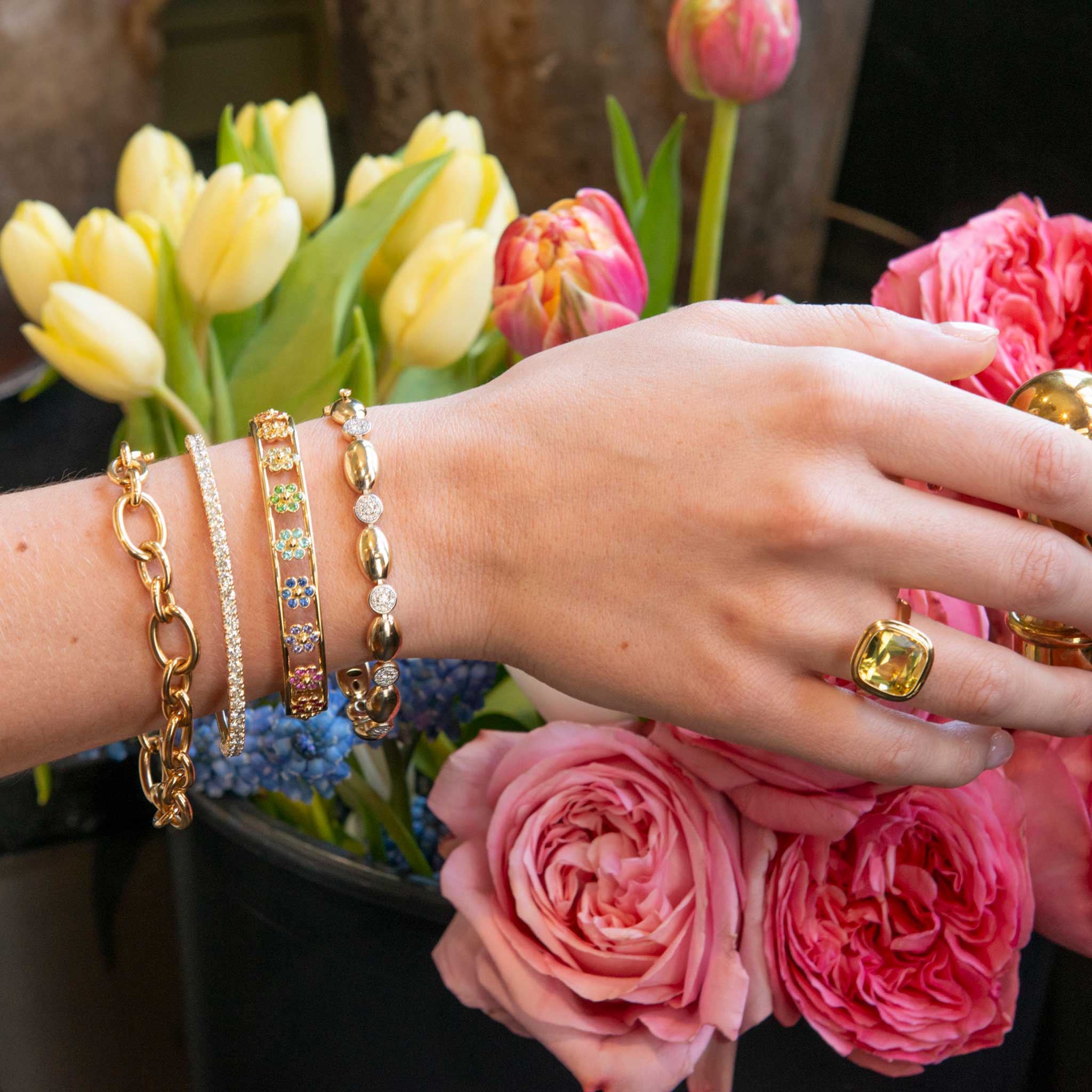 Temple St. Clair Fiori Bangle - Elegant Gold Plated Floral Bracelet for Women, Perfect for Weddings, Parties & Everyday Wear