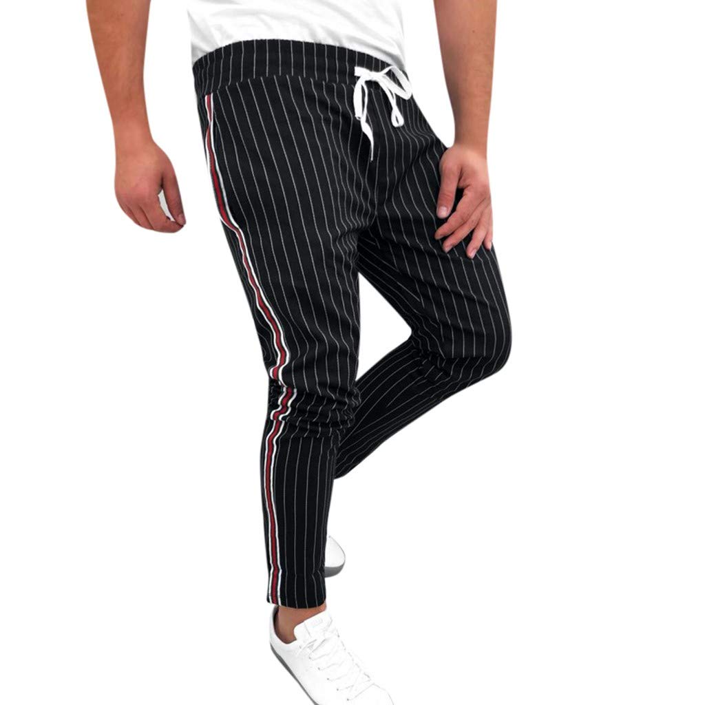 MYNKYLL Men's Patchwork Striped Joggers - Casual Sweatpants with Drawstring Waist for Lounge, Workout & Streetwear | Comfortable Long Pants for Men