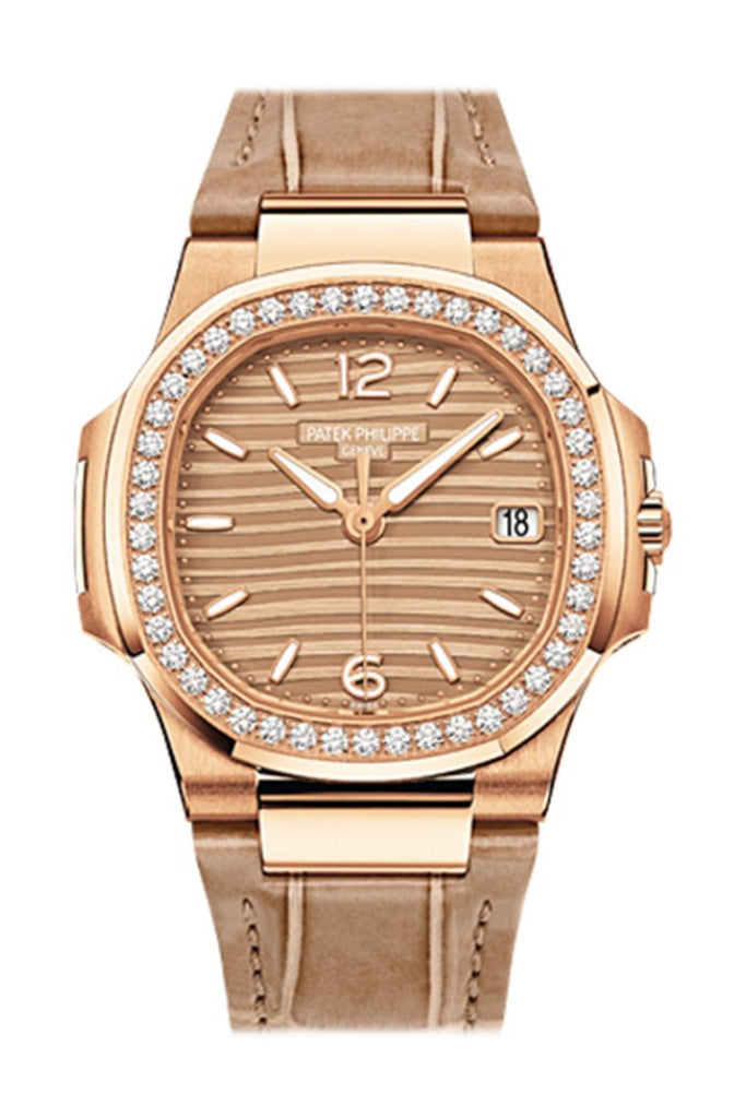 Patek Philippe Nautilus 7010R-012 18K Rose Gold Watch with Date & Golden Dial - Luxury Timepiece for Business, Gala & Special Occasions