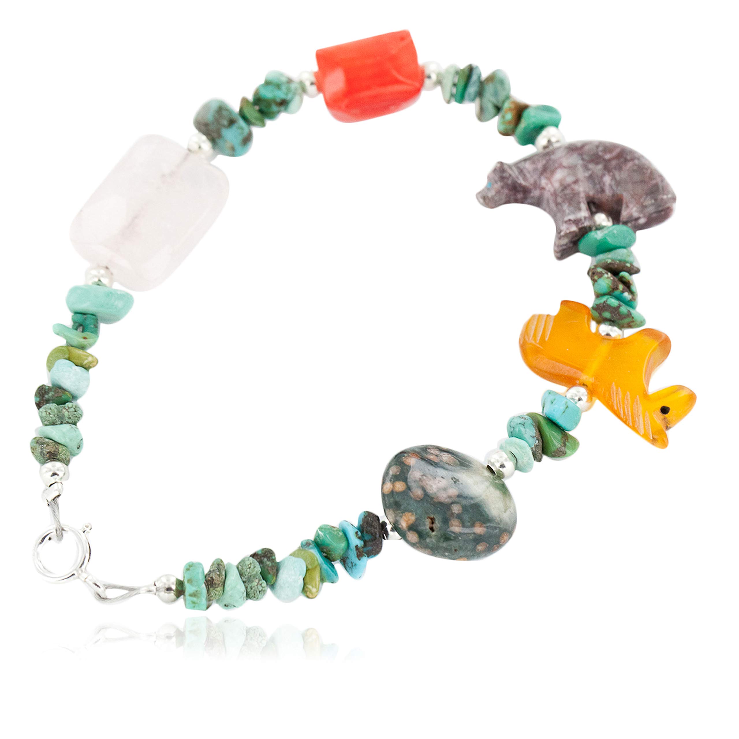 Authentic Navajo Turquoise Pink Quartz Coral Yellow Resin Bracelet - Handmade Sterling Silver Jewelry by Loma Siiva - Perfect for Boho Fashion, Gift Giving & Special Occasions