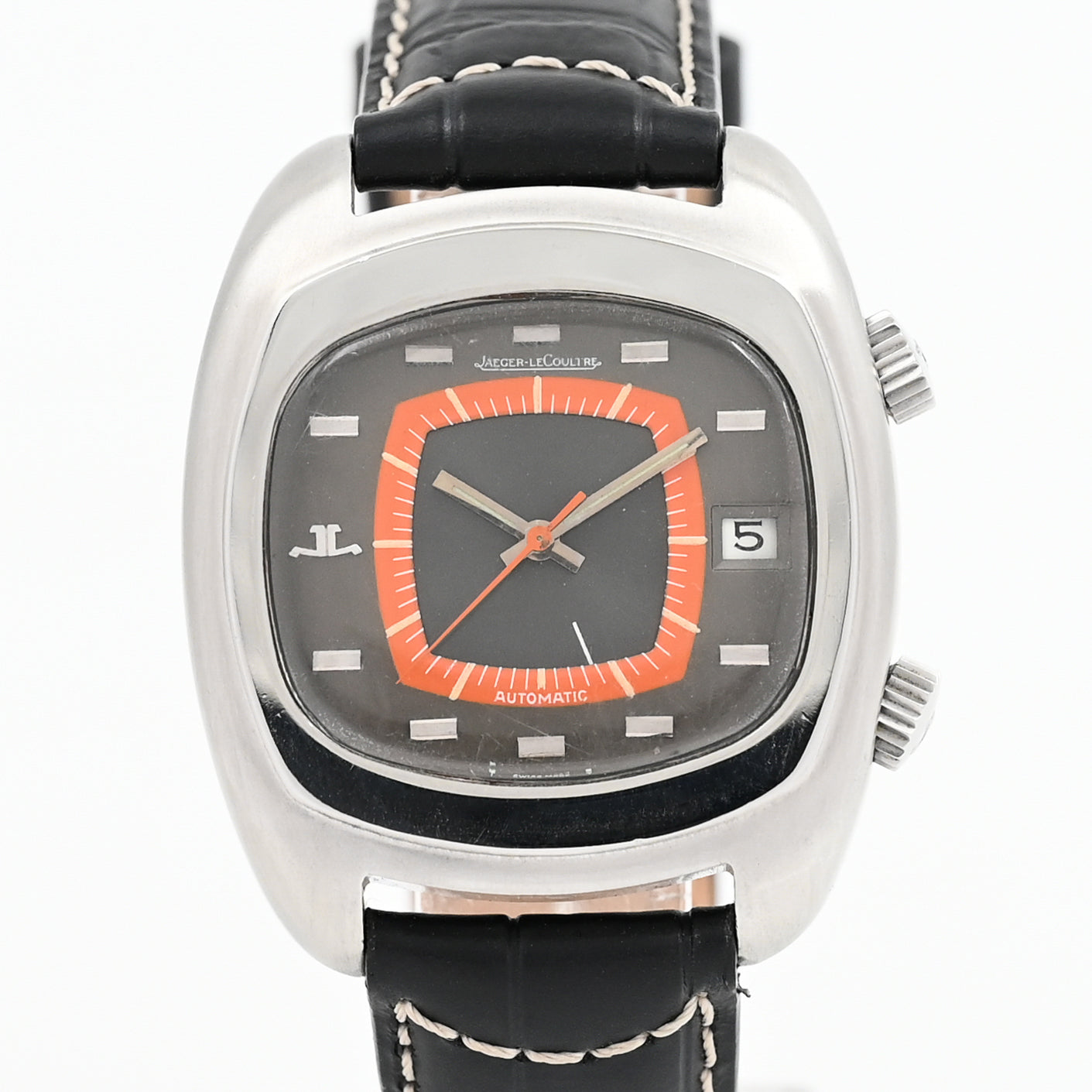 Vintage JLC Memovox Alarm Watch with TV Screen Dial - 1970s Retro Red Timepiece for Collectors & Watch Enthusiasts | Perfect for Special Occasions, Gifts & Luxury Fashion Statements