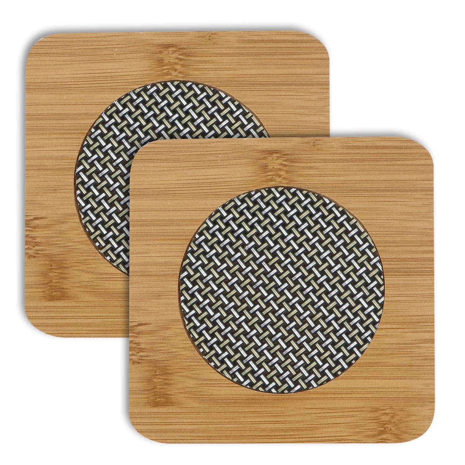 Natural Bamboo Wooden Coasters Set of 2 - Square Heat Resistant Tableware Pads for Hot Coffee Mugs, Tea Cups, Bowls & Kitchen Pots - Perfect for Home, Dining & Kitchen Use