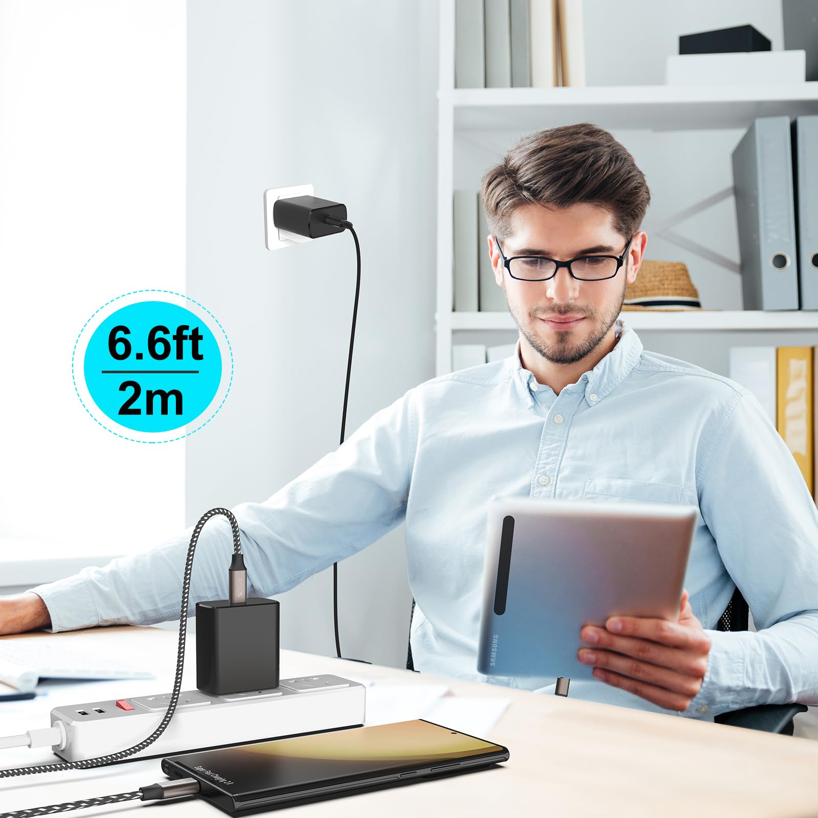 45W USB-C Fast Charger 2-Pack with 2X 6.6FT Type C Cables - Super Fast Charging Block for Samsung Galaxy S23/S22/S21/S20, Note 20/10, Tab S9/S8 - Perfect for Home, Office & Travel Charging