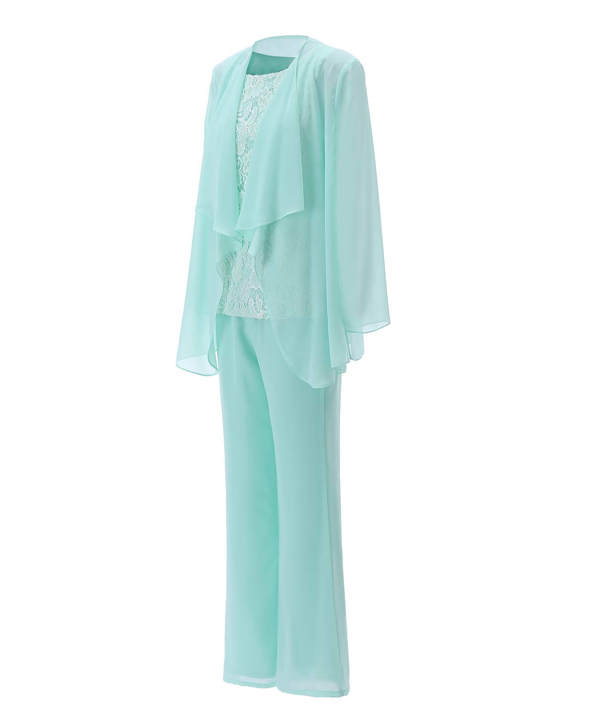 Elegant Mother of The Bride Pantsuit Set - Women's Lace Top & Chiffon Puffy Dress Outfit for Weddings, Parties & Special Occasions
