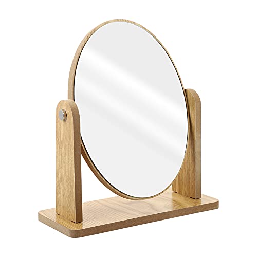 Stylish Wooden Swivel Vanity Mirror for Women - Adjustable Cosmetic Makeup Mirror with Tabletop Stand - Perfect for Dressing Tables, Bathrooms & Bedrooms
