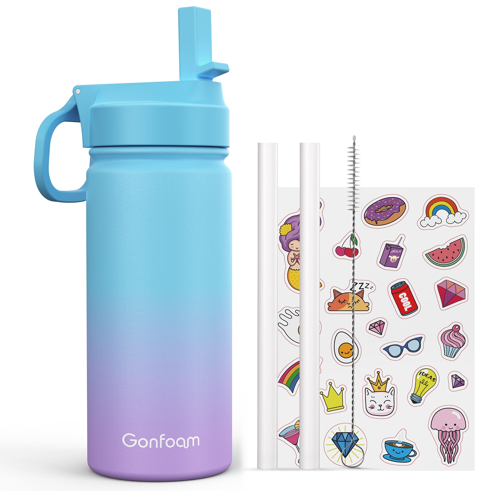 16oz Kids Water Bottle with Stickers - Blue & Purple Design for School, Sports & Outdoor Activities
