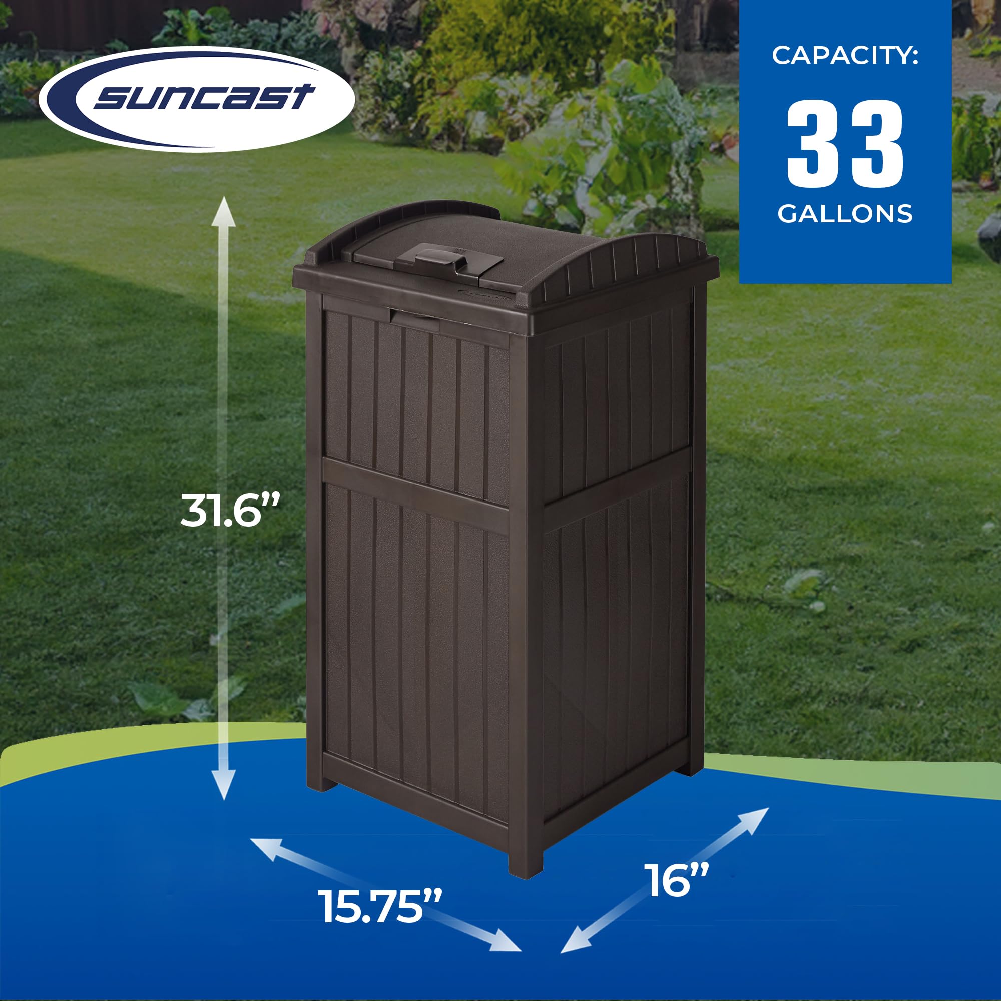Suncast 33 Gallon Outdoor Trash Hideaway - 4 Pack Garbage Can for Patio, Yard, and Garden Waste Disposal - Durable and Stylish Outdoor Trash Bin for Home, Backyard, and Poolside Use