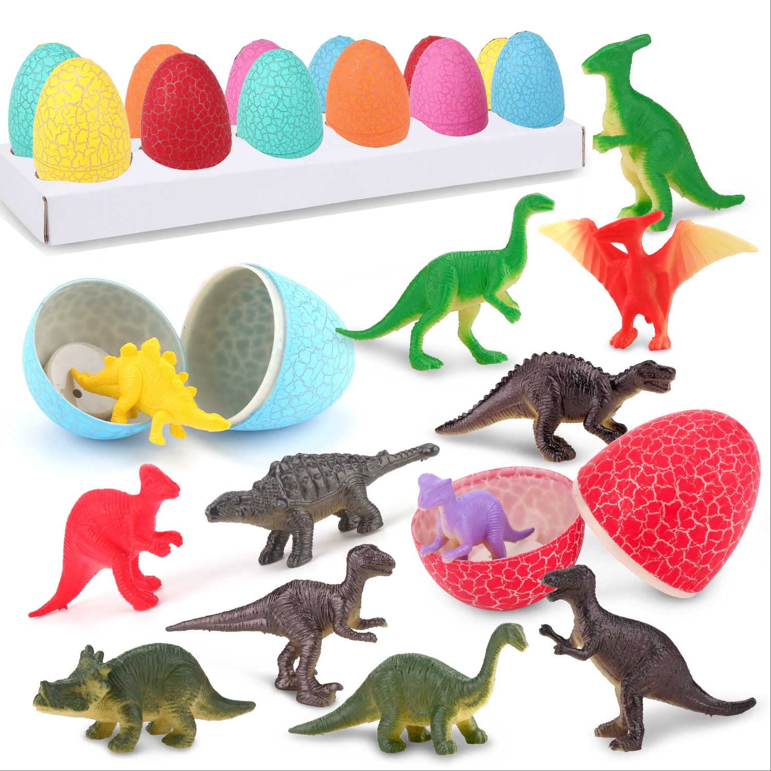 12 Pack Dinosaur Eggs Toys with Unique Dinosaur Figures - Easter Basket Stuffers, Pinata Fillers, Goodie Bags, Birthday Party Favors & Carnival Prizes for Kids | Perfect for Treasure Hunts, Classroom Rewards & Holiday Gift Giving