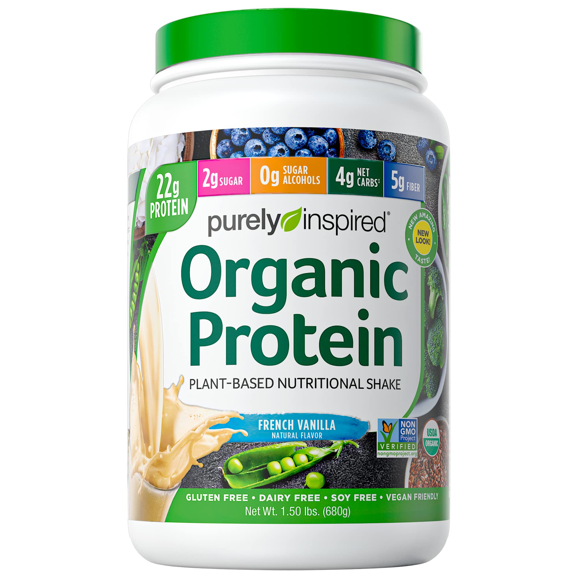 Organic Plant-Based Protein Powder for Women & Men - Vegan Pea Protein Powder with 22g Protein, Vanilla Flavor, 1.5lb (17 Servings) | Post-Workout Recovery & Meal Replacement for Active Lifestyles