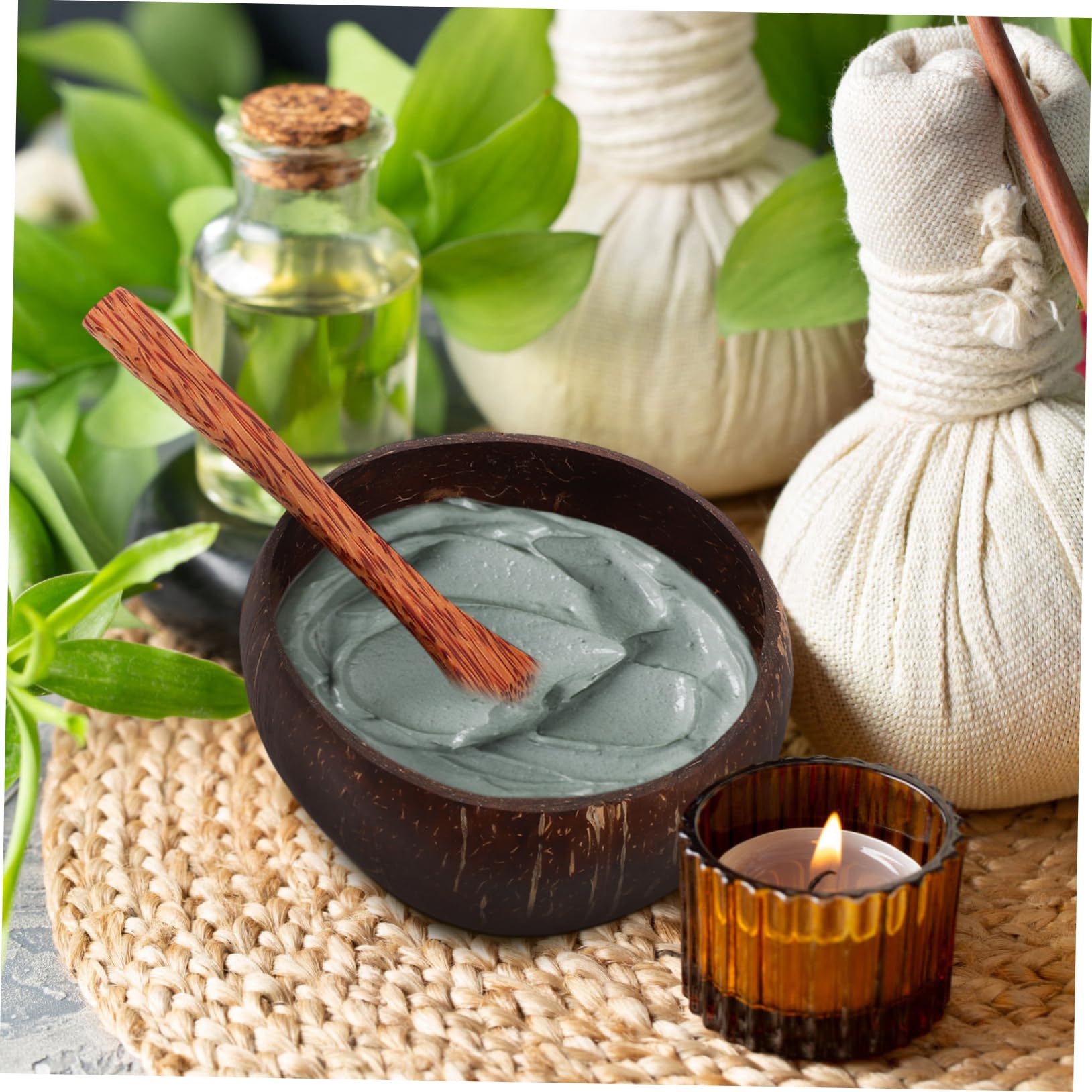 Organic Coconut Shell Facial Mask Bowl Set with Wooden Spatula - DIY Beauty Mixing Kit for Homemade Skincare & Spa Treatments - Perfect for Clay Masks, Face Scrubs & At-Home Facial Care