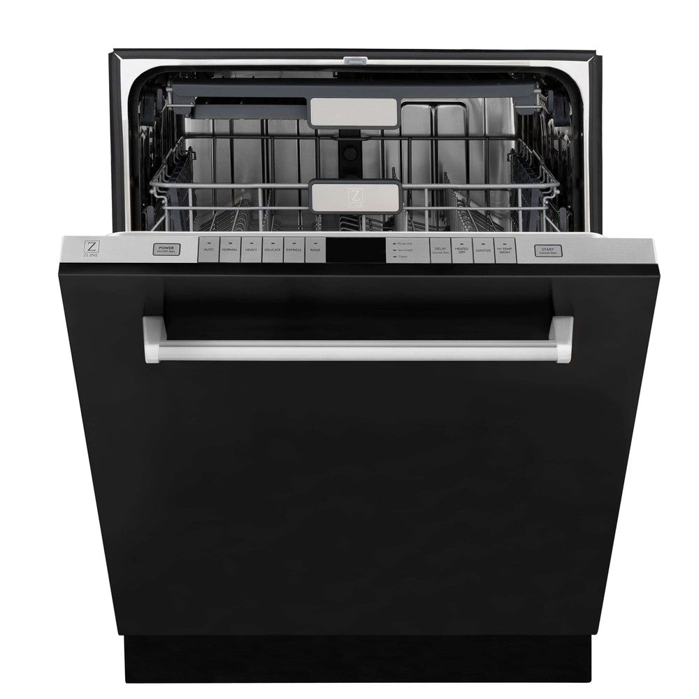 ZLINE 24 Inch Black Matte Monument Series Dishwasher with 3rd Rack & Top Touch Control - Stainless Steel Tub, Ultra Quiet 45dBa (DWMT BLM 24) - Perfect for Modern Kitchens & Open Concept Homes