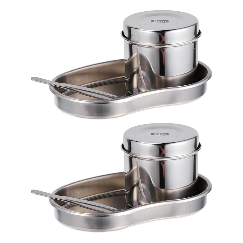 iplusmile 2-Piece Stainless Steel Medical Instrument Tray Set with Sterilizer Jar & Tweezer - Surgical, Tattoo & Dental Sterilization Tool for Clinics, Salons & Home Use