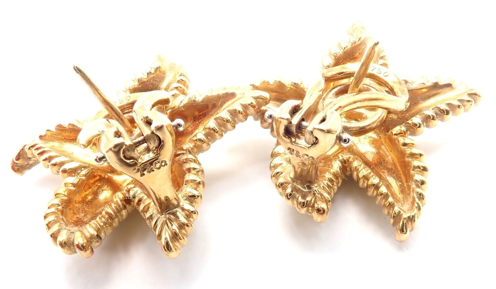 Authentic Vintage Tiffany & Co Starfish 18k Yellow Gold Large Hoop Earrings - Perfect for Weddings, Anniversaries & Special Occasions