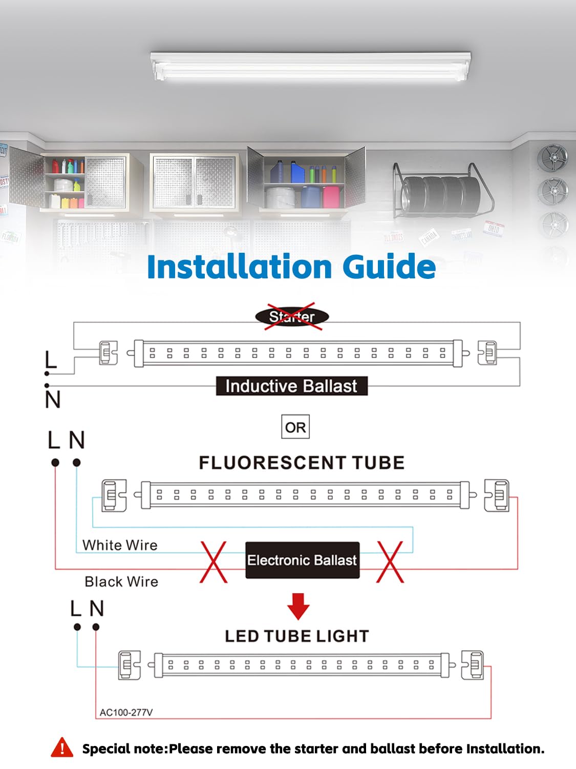 8FT LED Tube Lights - Super Bright 72W 9000lm 5000K Daylight, T8 T10 T12 LED Bulbs, FA8 Single Pin Base, Clear Cover - Energy Saving Replacement for Fluorescent Lights (Pack of 6) - Perfect for Garages, Warehouses & Office Lighting