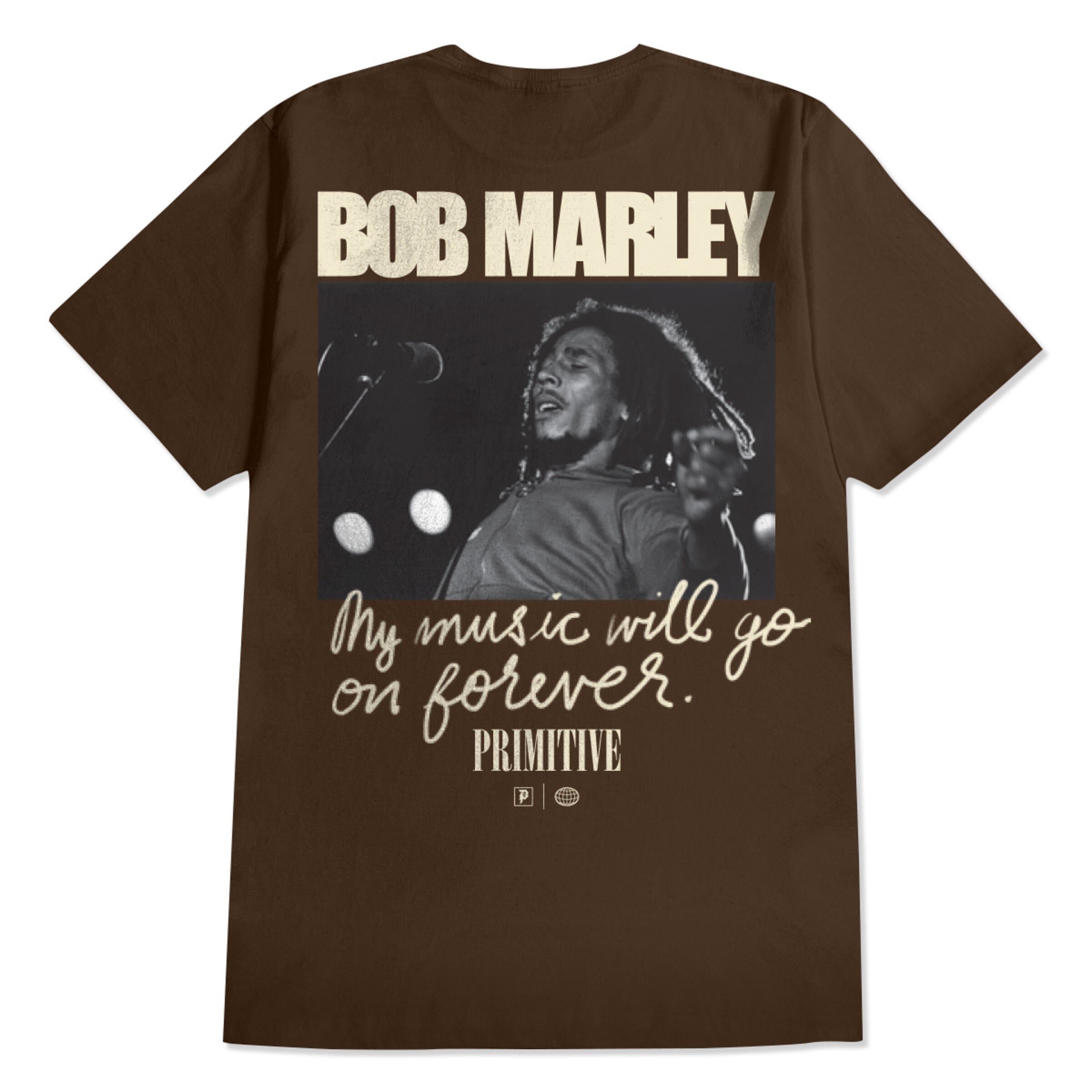 Primitive x Bob Marley Forever Graphic T-Shirt - Brown Cotton Tee for Men | Reggae Music & Streetwear Fashion | Casual Wear & Concert Outfit