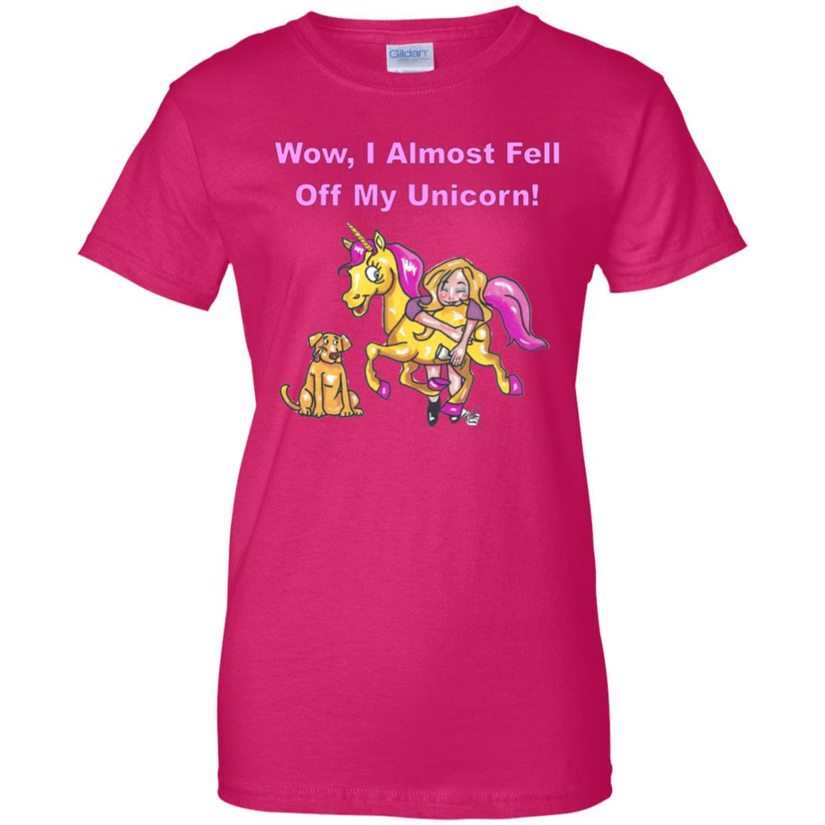 Wow I Almost Fell Off My Unicorn Women's 100% Cotton T-Shirt - Funny Sarcastic Graphic Tee for Casual Wear, Girls Night Out & Unicorn Lovers