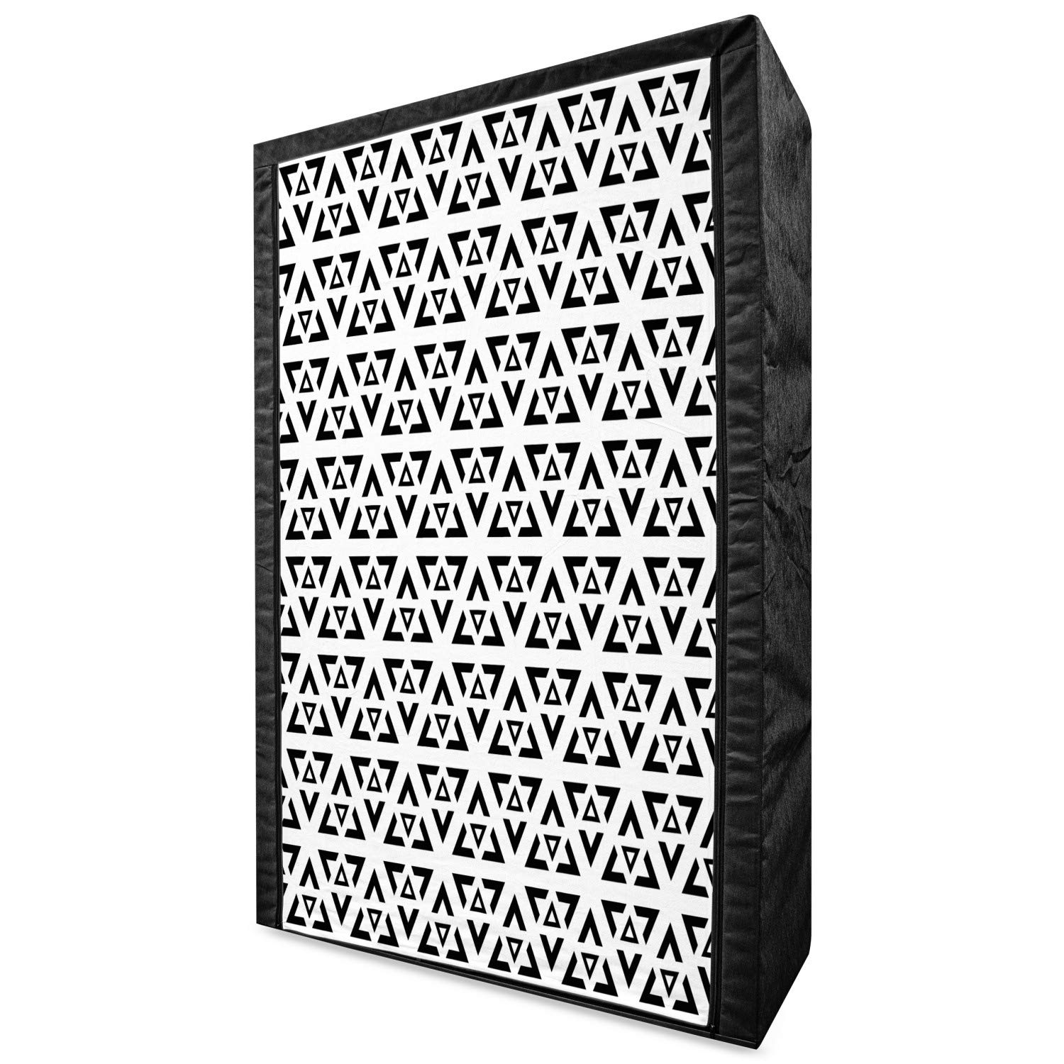 Ambesonne Black and White Portable Fabric Wardrobe - Modern Abstract Triangle Design Clothing Organizer with Shelves, 42.5 Inch Closet Storage for Bedroom, Dorm, or Travel | Space-Saving Home Decor Solution