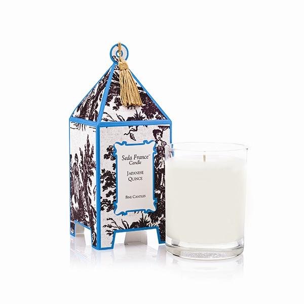 Seda France Japanese Quince Scented Candle in Classic Toile Pagoda Gift Box - Aromatic Home Decor for Relaxation & Romantic Ambiance