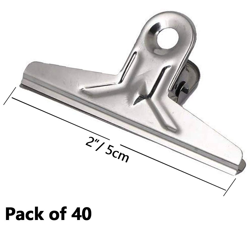 40PCS 2 Inch Stainless Steel Bulldog Binder Clips - Heavy Duty Hinge Clips for Office Documents, School Files, Photo Display & Home Organization (Silver) - Perfect for Bulletin Boards, Art Projects & Paperwork Management