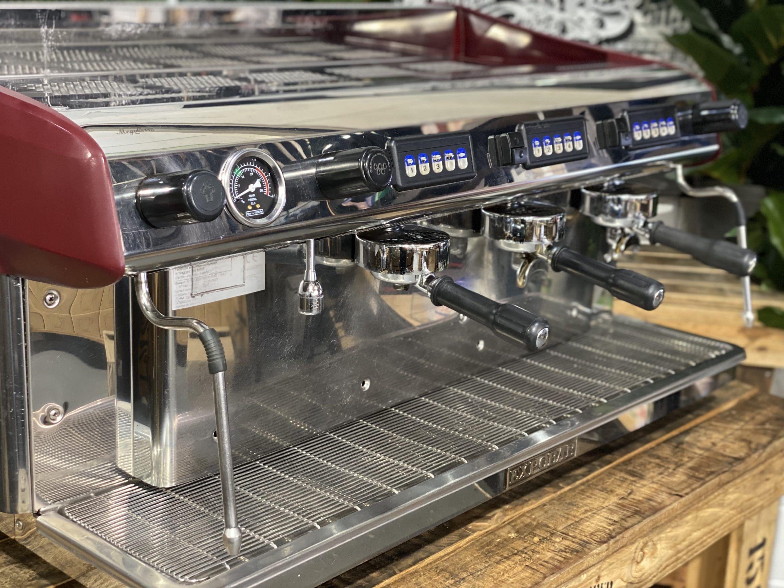 Expobar MegaCrem High Cup 3 Group Commercial Espresso Machine - Stainless Steel & Red Finish - Perfect for Coffee Shops, Restaurants, and Cafes