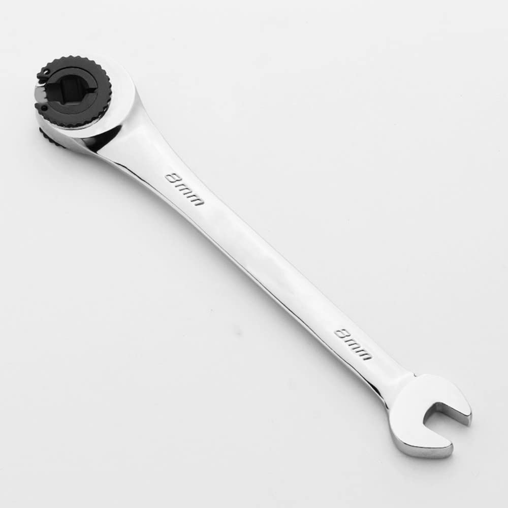 Chrome Vanadium Steel Metric Tubing Ratchet Wrench - 72 Teeth Rotating Head, Half Open Dual Use (8mm Fixed Size) - Perfect for Plumbing, Automotive Repair & DIY Projects