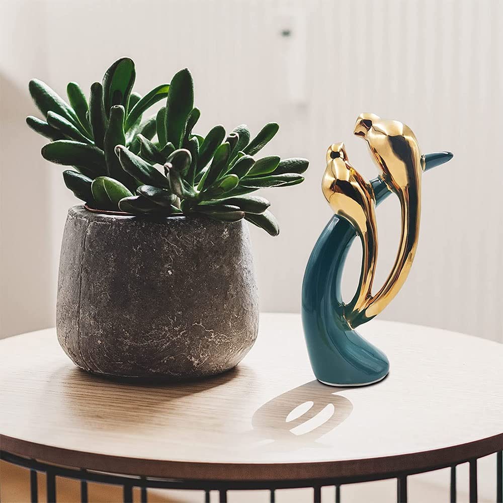 Gold Lovebirds Figurine Statue - Elegant Home Decor for Living Room, Bedroom, Office Desk & Cabinets | Perfect Gift for Wedding, Anniversary & Housewarming