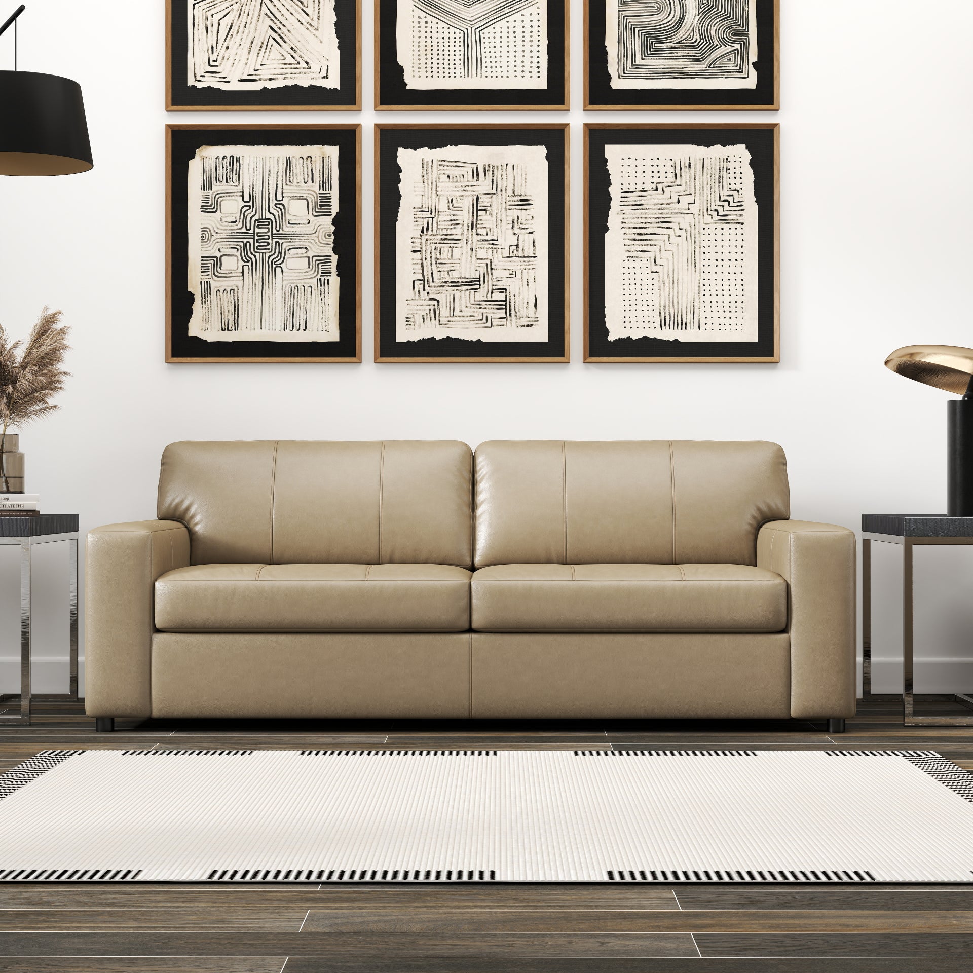 Roundhill Furniture Sakan Genuine Leather Upholstered Sofa - Modern Living Room Couch for Home, Office & Lounge Comfort
