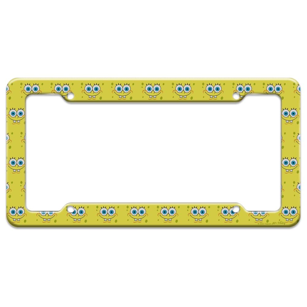 Spongebob Smiling Face License Plate Frame - Durable Car Tag Holder with Fun Cartoon Design - Perfect for Cars, Trucks & Vehicles - Great Gift for Spongebob Fans