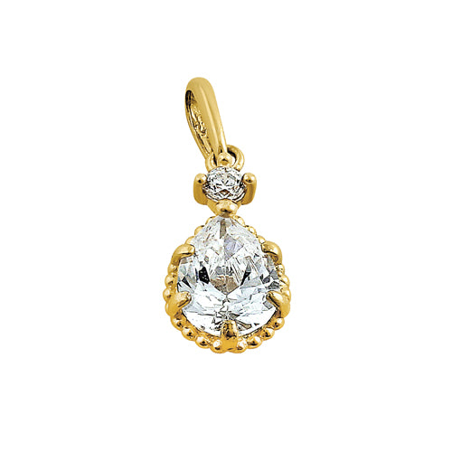 14K Solid Yellow Gold Pear Cut CZ Pendant Necklace for Women - Elegant Cubic Zirconia Jewelry Gift for Birthday, Anniversary & Special Occasions