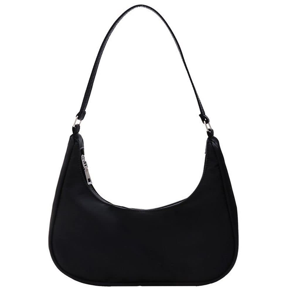 Andy's Orchids Nylon Shoulder Bag for Women - Stylish Casual Underarm Purse, Zippered Cosmetic Handbag & Tote - Perfect for Work, Travel & Everyday Use (Black)