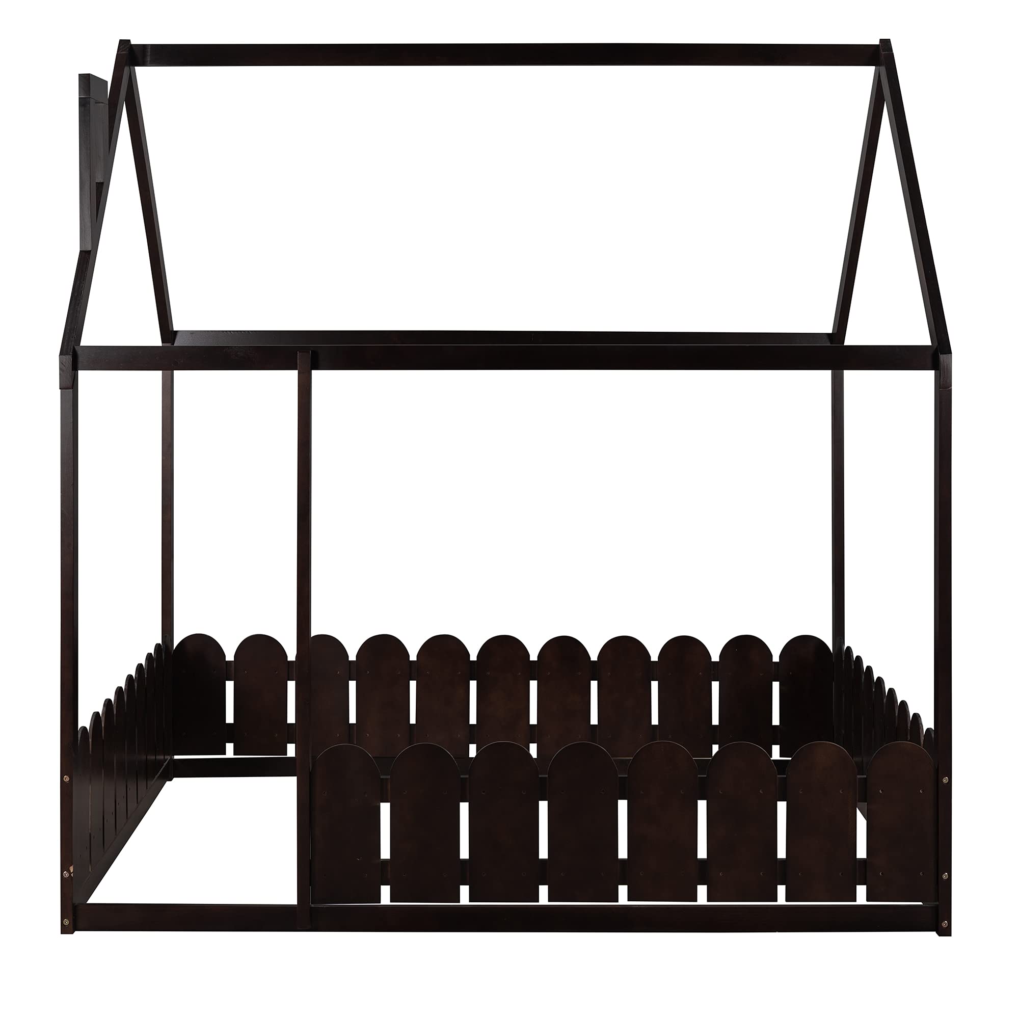 Solid Wood Full House Bed for Kids & Toddlers - Heavy Duty Children's Bed Frame with Unlimited Weight Capacity (Espresso) - Perfect for Nursery, Bedroom, Playroom & Montessori Style Decor