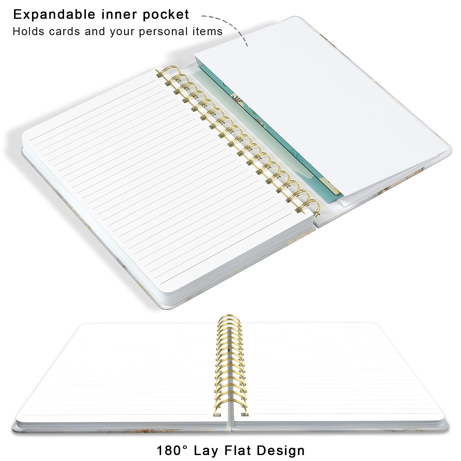Premium Spiral Journal Notebook - Marble Hardcover Lined Diary for Women & Students, 6 x 8.4 Inch A5 Size, 160 Pages Thick Paper, College Ruled Notebook for Writing, Office Work, School Notes & Gift Ideas (Gray White Gold) - Perfect for Daily Journaling, Creative Writing & Note Taking