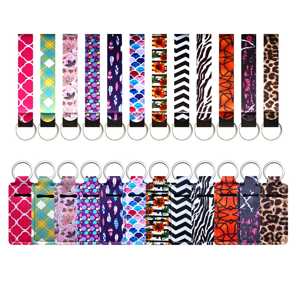 PUEZOKLY 24pcs Lip Balm Keychain & Wristlet Lanyards Set - Portable Lipstick Case for Women - Perfect for Travel & Daily Use