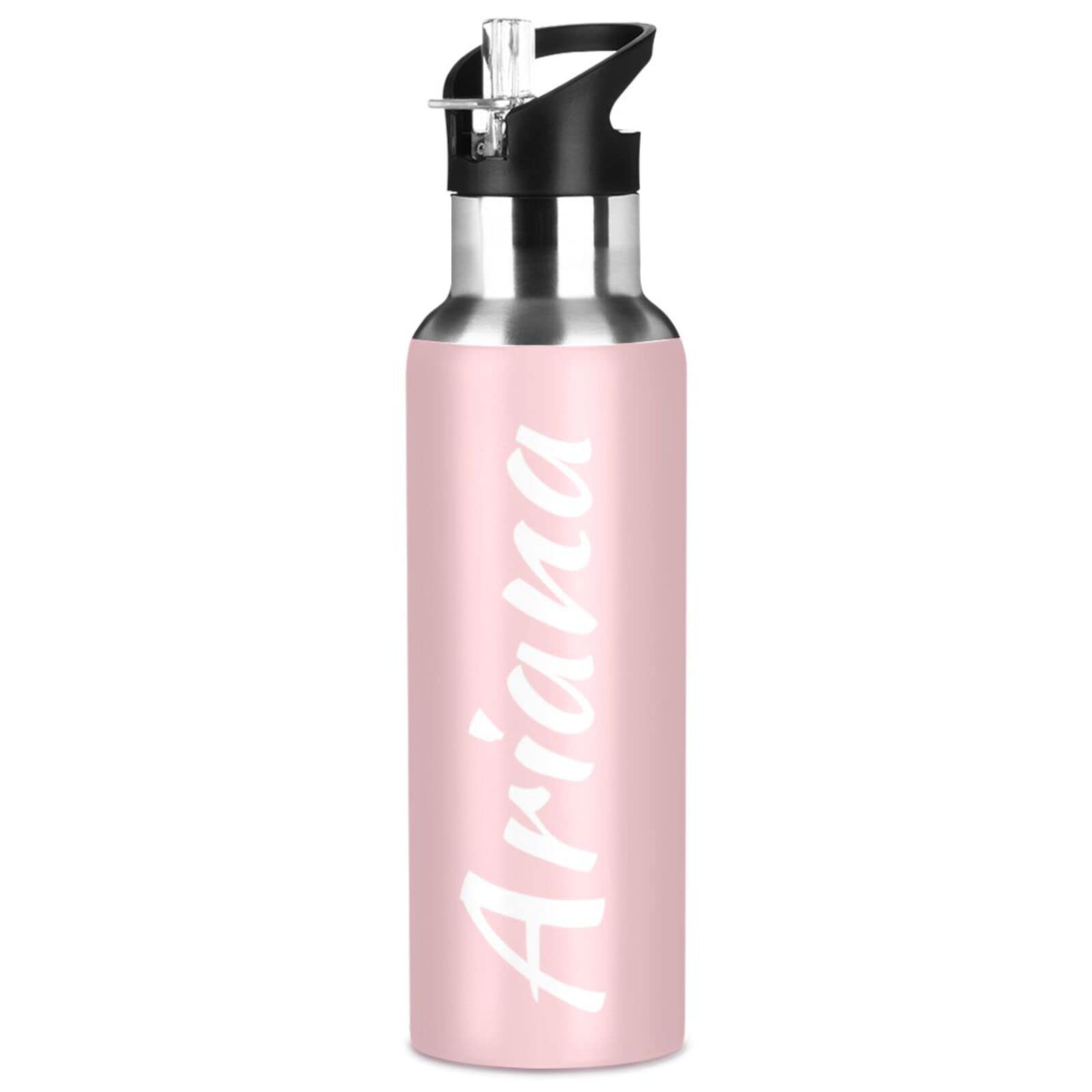 Custom Pink 20oz Insulated Stainless Steel Water Bottle with Straw Lid - Personalized Vacuum Sports Bottle for Hiking, Biking, Gym & Outdoor Activities | Leakproof & Sweatproof Design