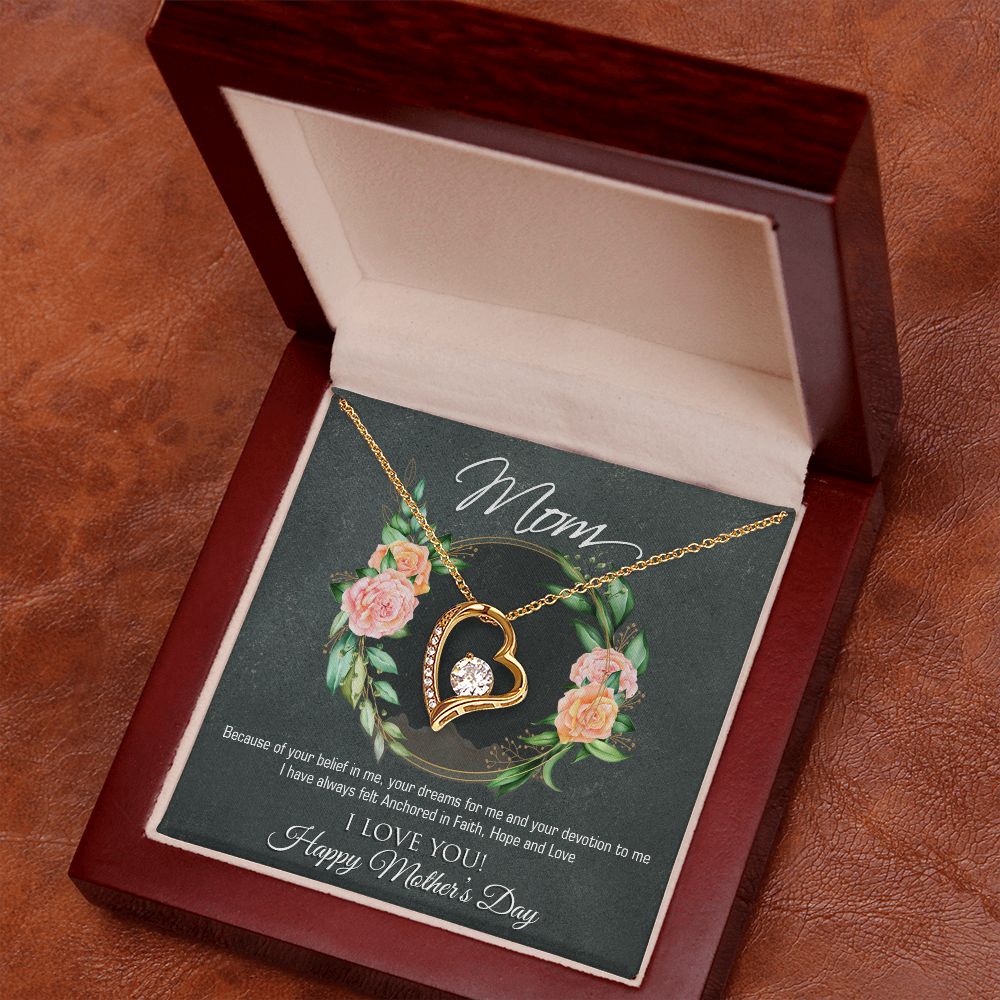 Mother's Day Gift - Sterling Silver Heart Necklace with Cubic Zirconia & Engraved Message - Perfect for Anniversary, Birthday & Valentine's Day