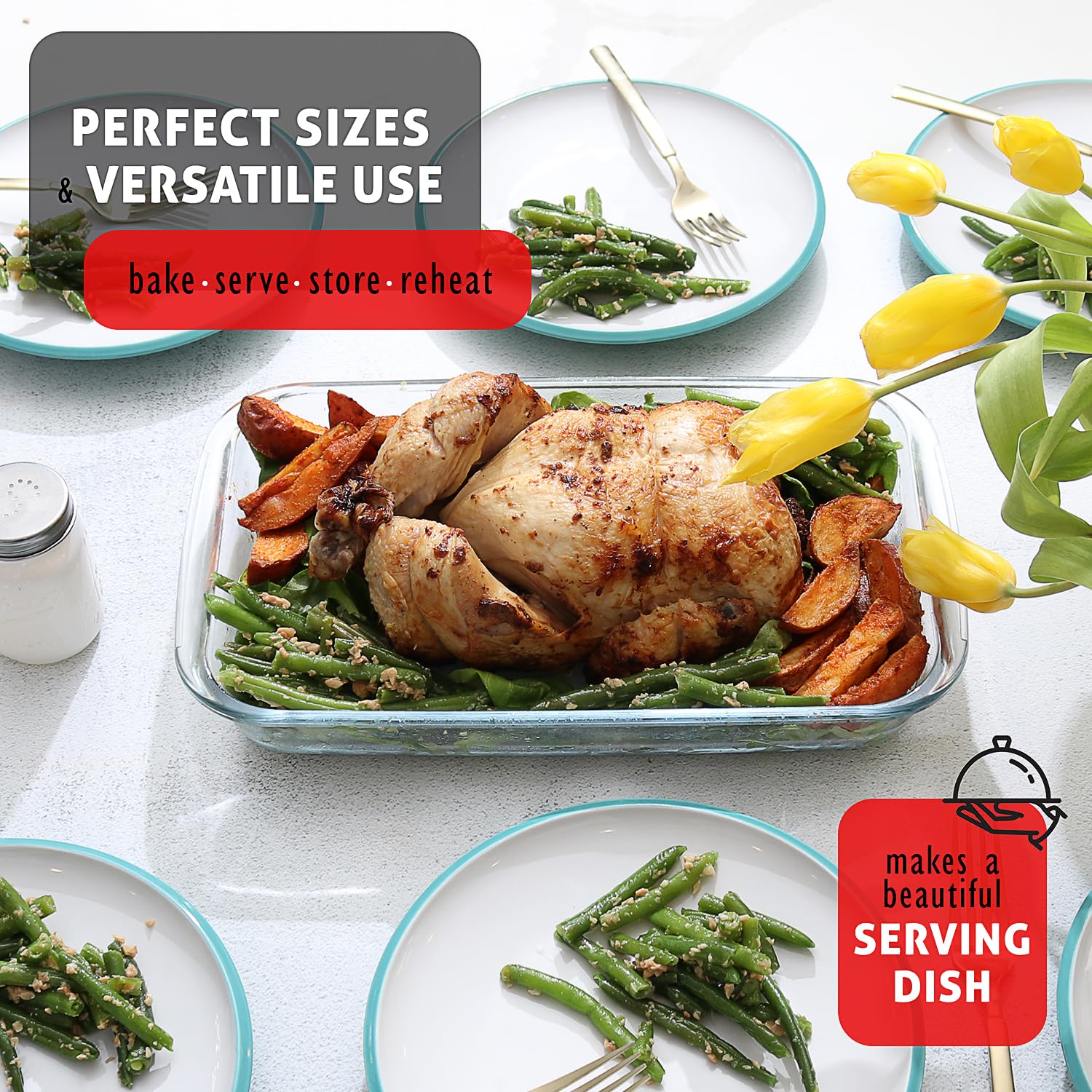 Eatex 8-Piece Oven Safe Glass Casserole Dish Set with Plastic Lids - Rectangular Baking Pans for Lasagna, Cooking, Meal Prep & Leftovers - Freezer to Oven & Dishwasher Safe - Perfect for Family Dinners, Holiday Baking & Meal Storage