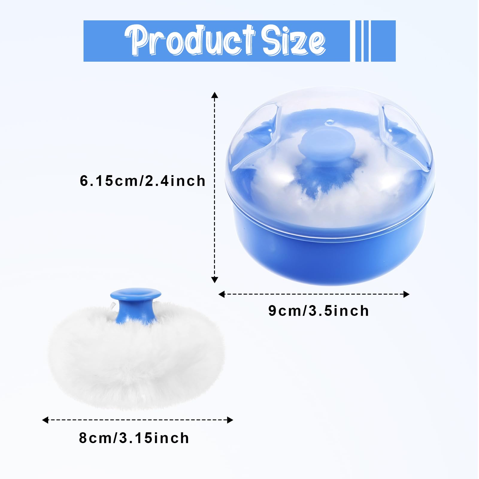 Soft Baby Body Powder Puff with Travel Case - Hypoallergenic Cosmetic Puff for Face & Body Loose Powder - Perfect for Babies, Kids & Women - Ideal for Bath Time, Diaper Changes & Travel (Blue)