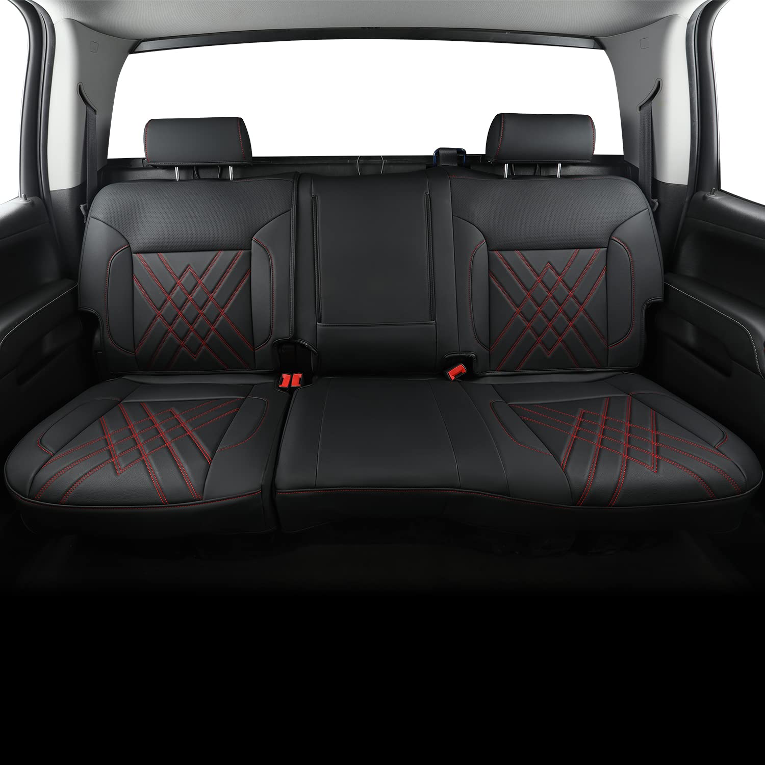 LUCKYMAN CLUB Custom Seat Covers Full Set for 2014-2018 Chevy Silverado & GMC Sierra 1500/2500/3500 Trucks - Fits LT, LTZ, RST, Work Truck Trims (Black & Red) - Perfect for Work, Off-Road & Daily Driving Protection