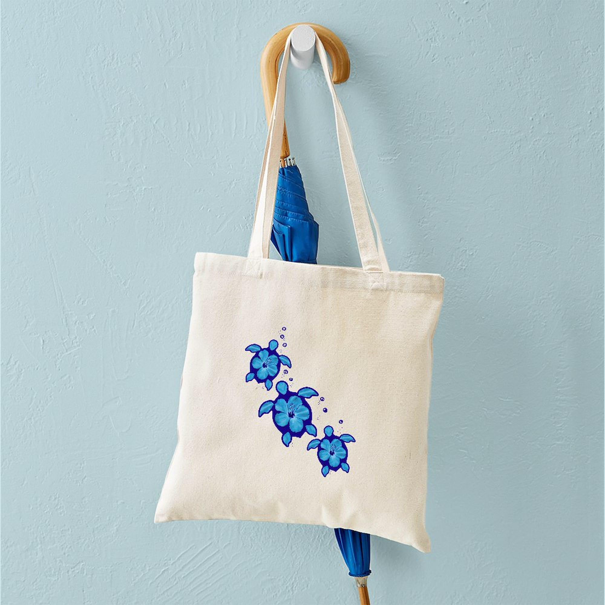 Blue Hibiscus Honu Turtles Canvas Tote Bag - Eco-Friendly Reusable Shopping Bag for Beach, Grocery & Daily Use | CafePress