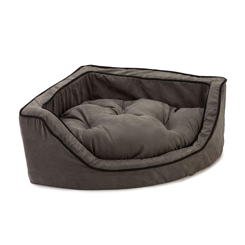 Luxury Overstuffed Corner Dog Bed for Medium Dogs - Soft Microsuede Cover, Anthracite/Black - Perfect for Living Rooms, Bedrooms & Pet-Friendly Spaces