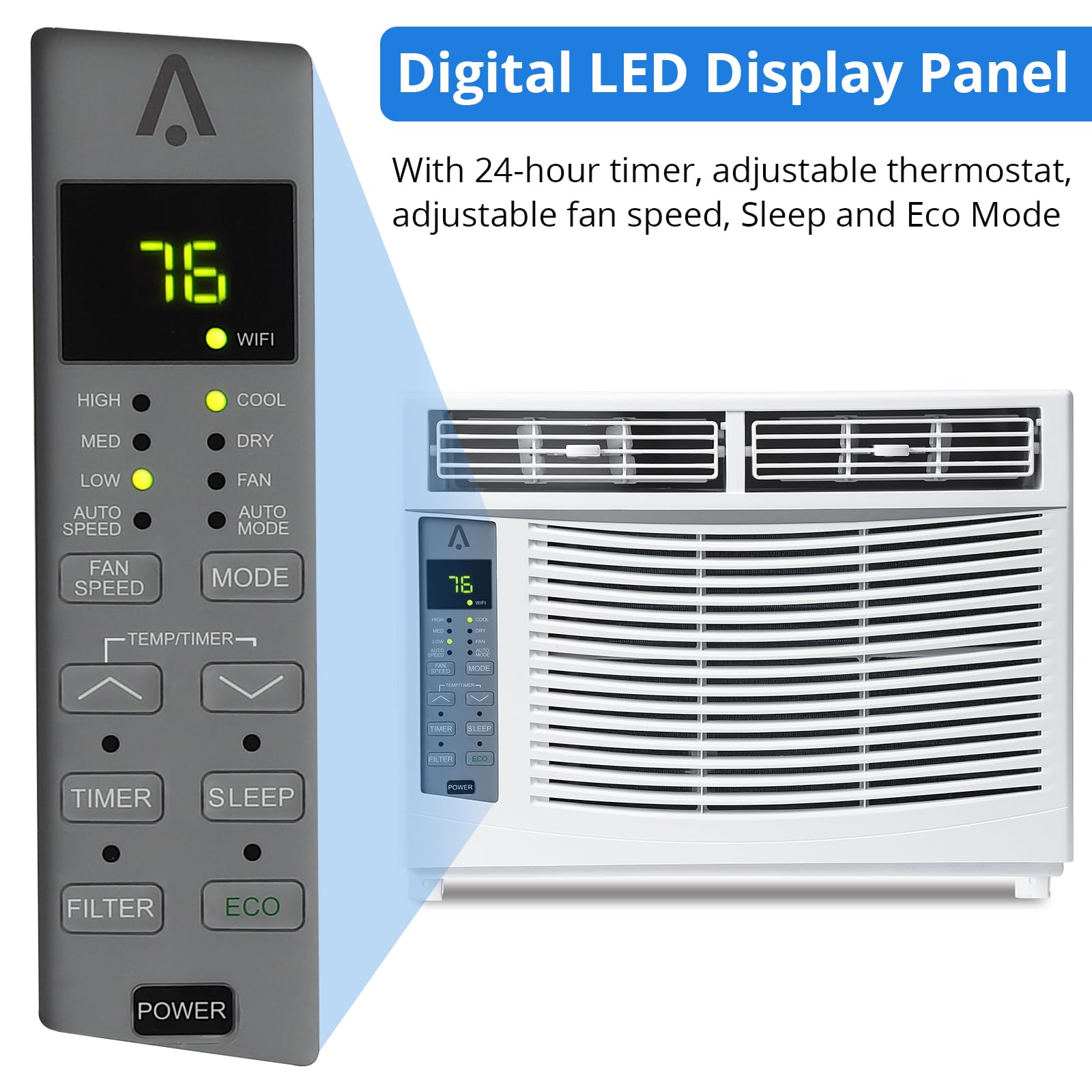 6000 BTU Window Air Conditioner - Cools Up to 250 Sq Ft, Quiet AC Unit with Remote Control & 3 Speed Settings - Perfect for Bedrooms, Small Offices & Apartments (White)