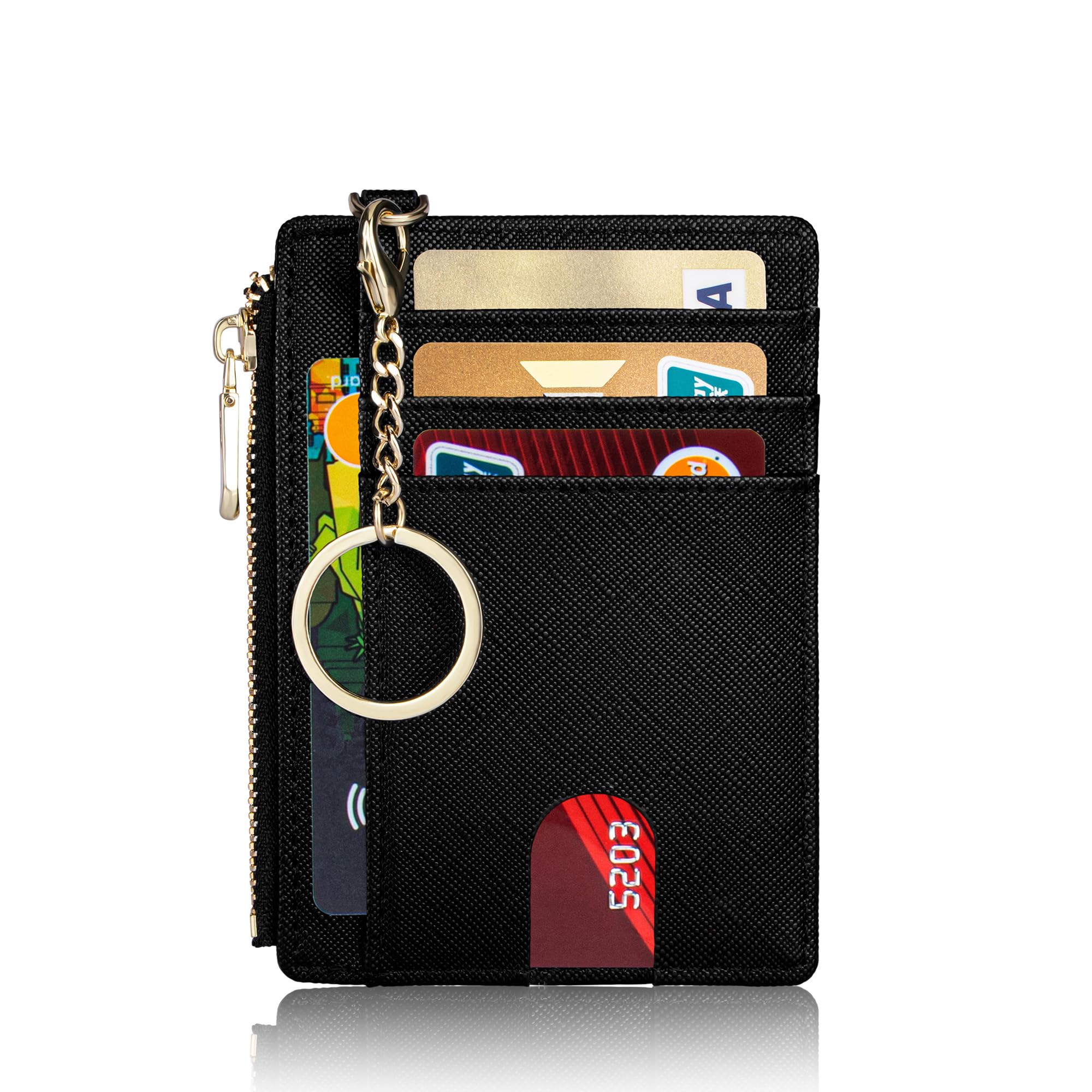 Suweibuke Slim RFID Blocking Wallet for Women - Ultra Thin Credit Card Holder with D-Shackle ID Window & Detachable Keychain (Black) | Perfect for Travel, Work, and Everyday Use