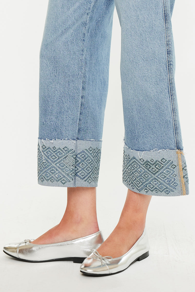 Grace Premier 90's Inspired High Waisted Cropped Wide Leg Jeans - Vintage Denim Pants for Women, Perfect for Casual Outfits & Streetwear Fashion